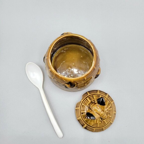 Beehive Honey Jar Spoon and Lid Jam Jelly Server Bees Vintage Korea - Picture 7 of 9